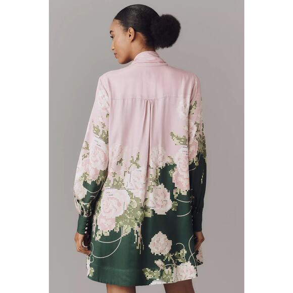 nwt ANTHROPOLOGIE MAEVE sz PL The Caroline Tie-Neck Dress pink floral - Picture 3 of 4